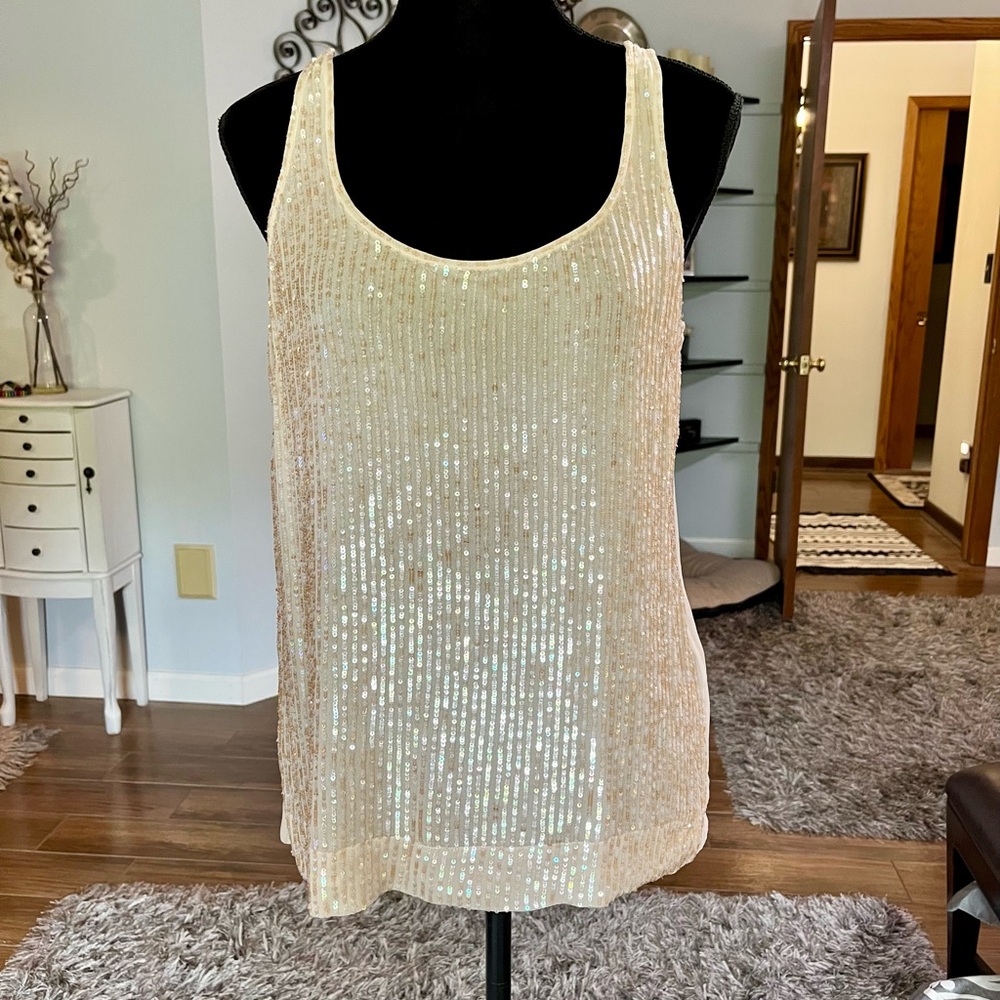 J. Crew Cream/Tan Sequin Silk Tank Top